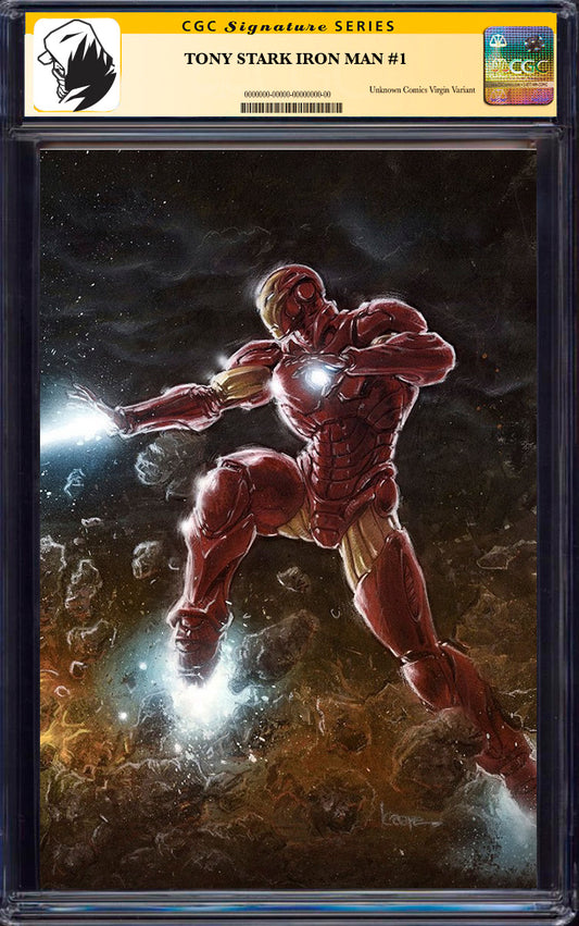 [SIGNED BY KAARE ANDREWS] TONY STARK IRON MAN #1 CONNECTING PARTY UCB EXCLUSIVE VIRGIN VAR [CGC 9.6+ YELLOW LABEL] (11/27/2024)
