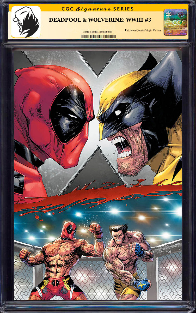 [SIGNED BY TYLER KIRKHAM] DEADPOOL & WOLVERINE: WWIII #3 UNKNOWN COMICS TYLER KIRKHAM VIRGIN VAR [CGC 9.6+ YELLOW LABEL] (01/29/2025)