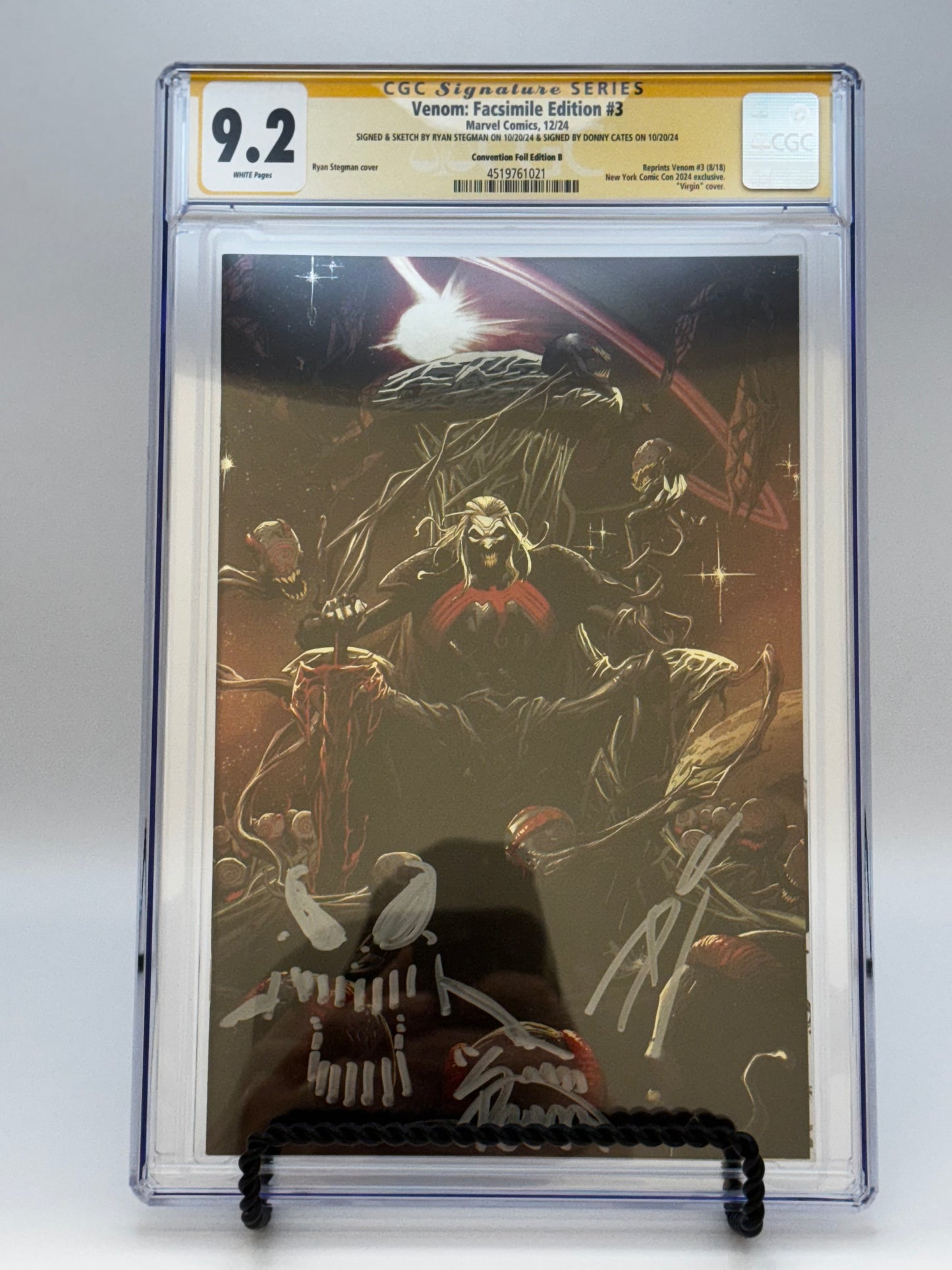 [REMARK | SIGNED DONNY CATES | RYAN STEGMAN][FOIL] VENOM #3 UNKNOWN COMICS EXCLUSIVE FACSIMILE STEGMAN VIRGIN NYCC VAR [CGC 9.2 YELLOW LABEL][IN STOCK]