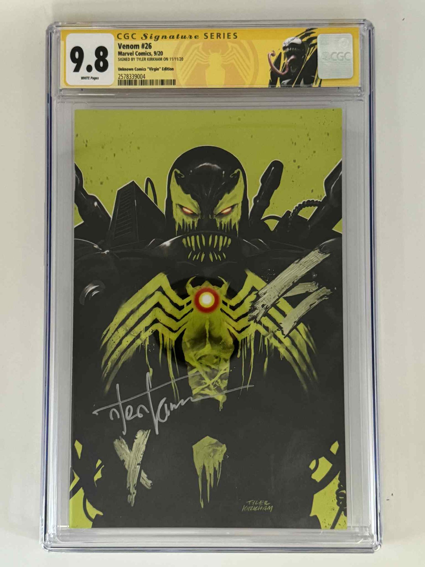 [Signed by Tyler Kirkham] Venom #26 CGC 9.8 Yellow Label Tyler Kirkham Exclusive Virgin Var