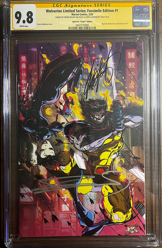 [DOUBLE SIGNED BY FRANK MILLER / CHRIS CLAREMONT] [CGC 9.8 YELLOW LABEL]  WOLVERINE BY CLAREMONT & MILLER #1 FACSIMILE EDITION [NEW PRINTING] UNKNOWN COMICS KAARE ANDREWS EXCLUSIVE MEGACON VIRGIN VAR  (06/26/2024)