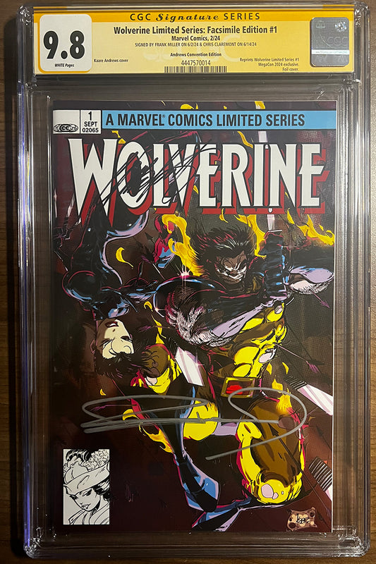 [DOUBLE SIGNED BY FRANK MILLER / CHRIS CLAREMONT] [CGC 9.8 YELLOW LABEL] [FOIL] WOLVERINE BY CLAREMONT & MILLER #1 FACSIMILE EDITION [NEW PRINTING] UNKNOWN COMICS KAARE ANDREWS EXCLUSIVE MEGACON VAR  (06/26/2024)